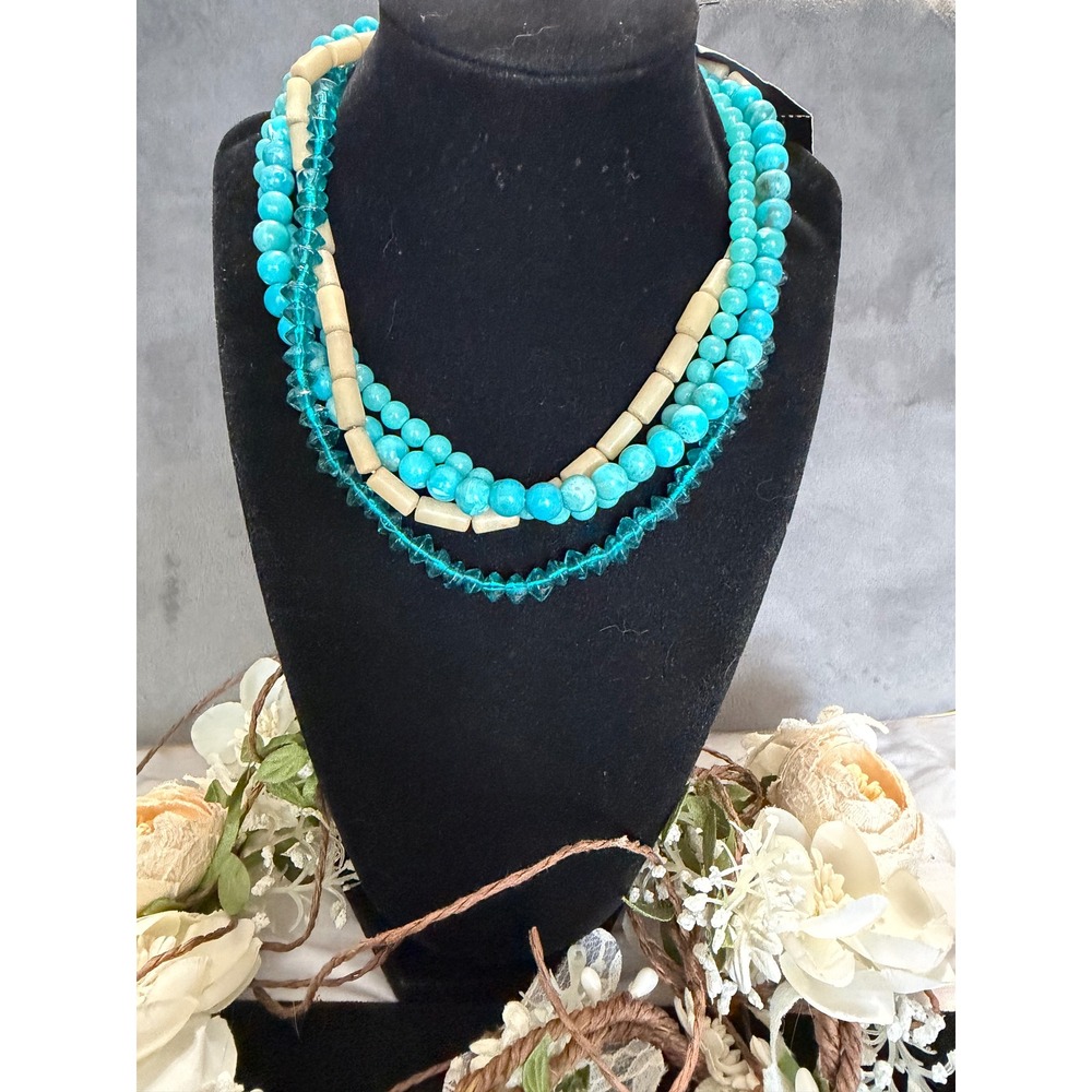 Y2K The Limited Multi Strand Turquoise Blue Beaded Boho Southwestern Necklace